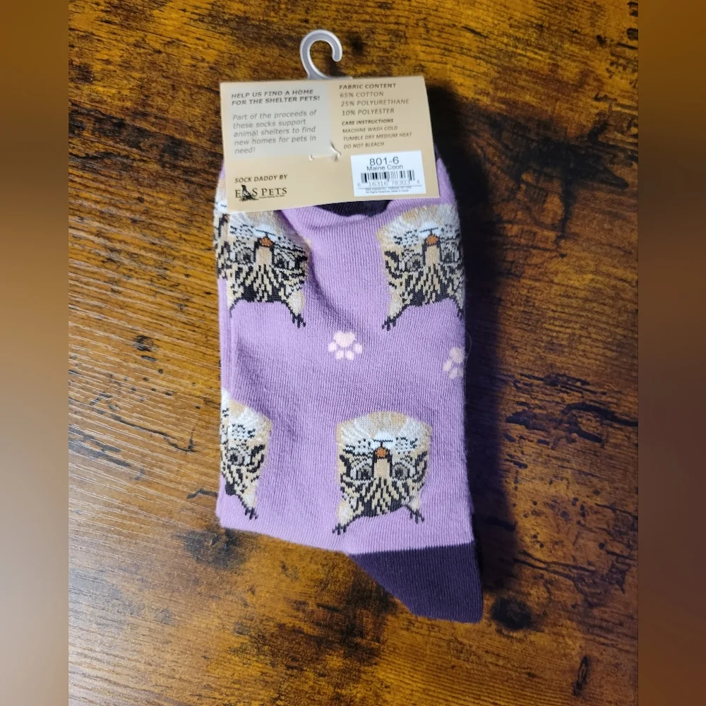 Sock daddy tabby cat socks one size, unisex-purple/tan